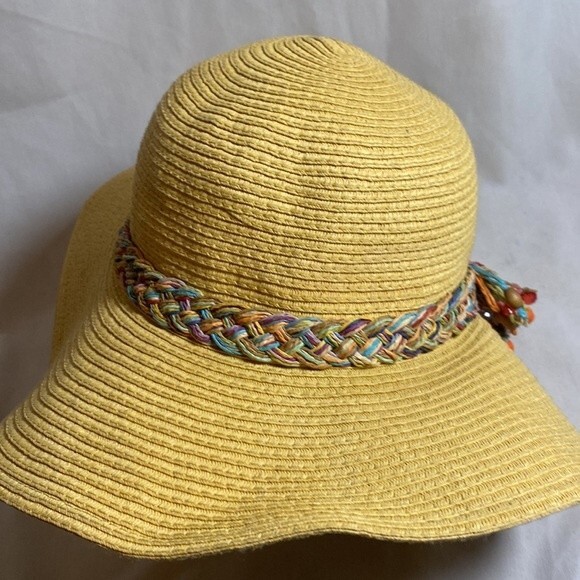 DP straw Sun hat summer beach floppy beaded braided boho hippie - Picture 4 of 12